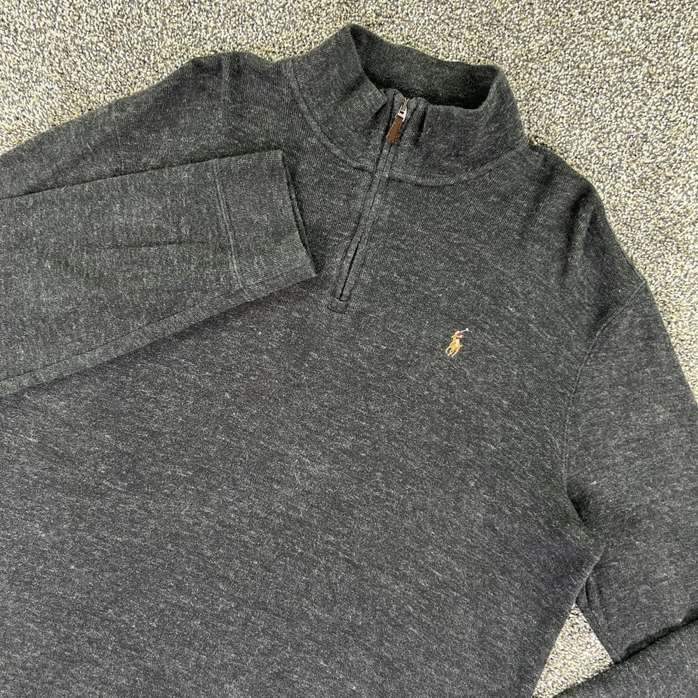 Polo Ralph Lauren Estate Rib 1/4 Zip Pullover Sweater Men Large Gray Long Sleeve